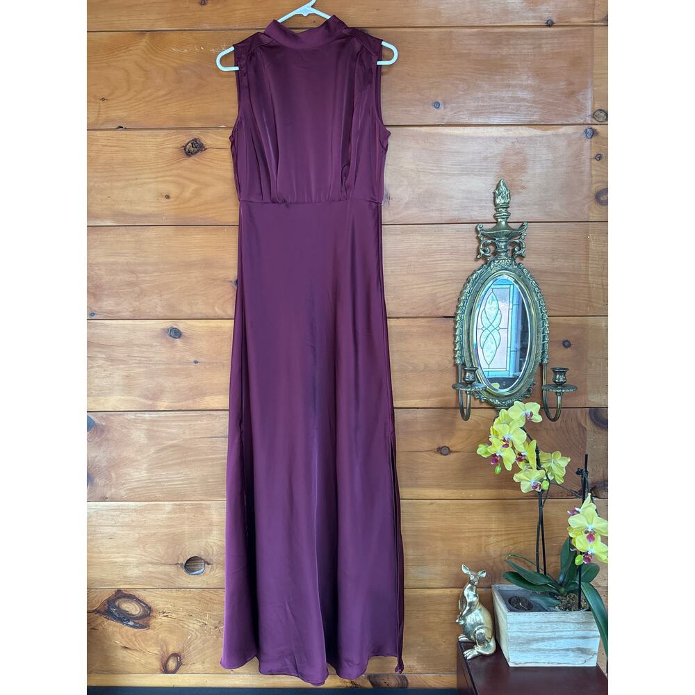 Lulus Classic Elegance Wine Satin Maxi Dress Wedding Bridesmaid Luxury Size L - Picture 2 of 7